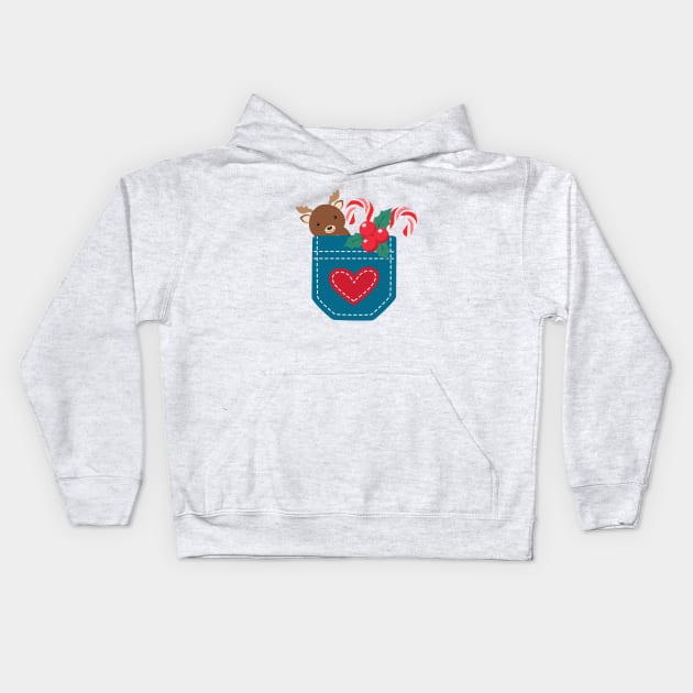 Cute Christmas Moose and peppermint pocket Kids Hoodie by MGuyerArt